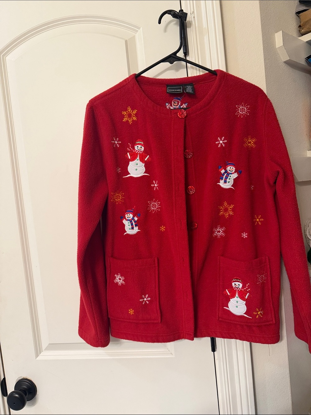 Bobbie Brooks Red Snowman Embroidered Cardigan Sweater